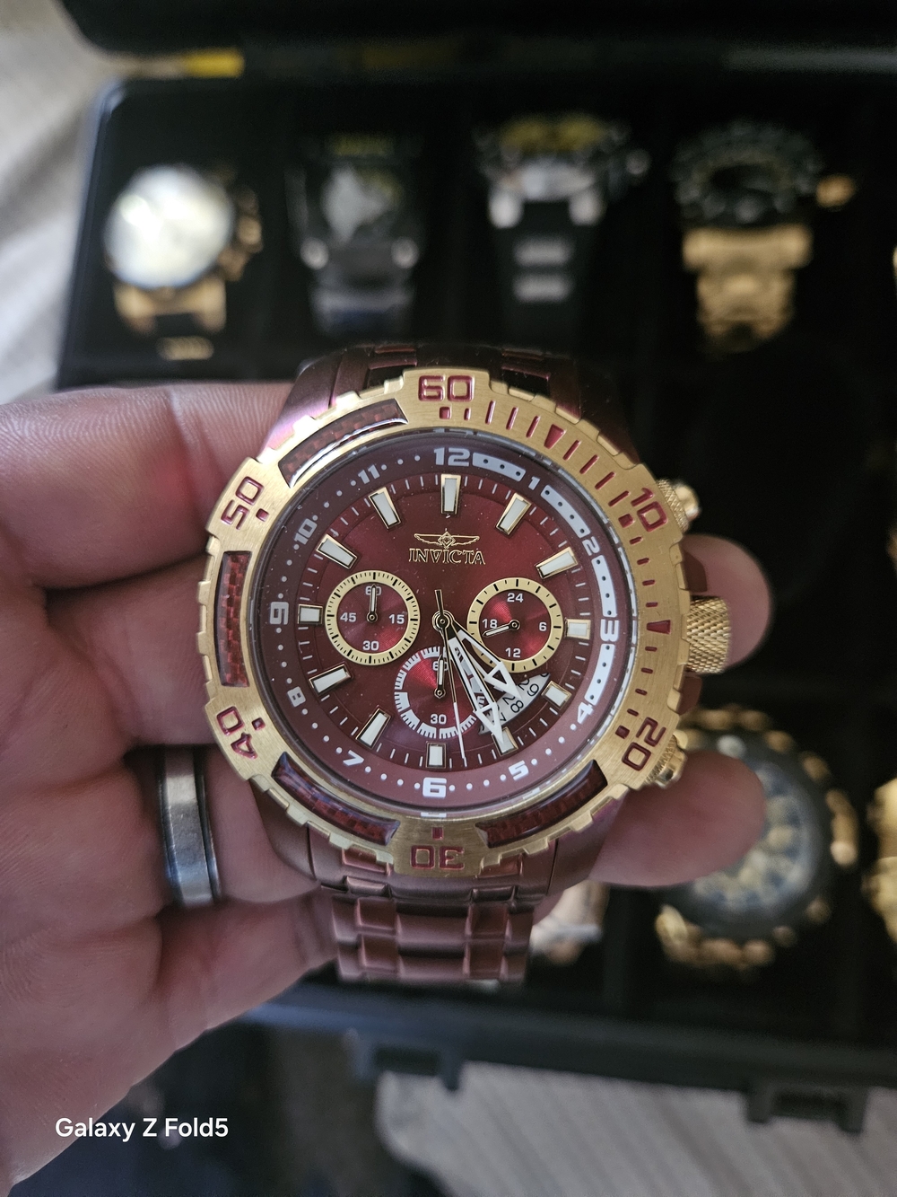 Invicta Gold & Red Chronograph Watch 50mm